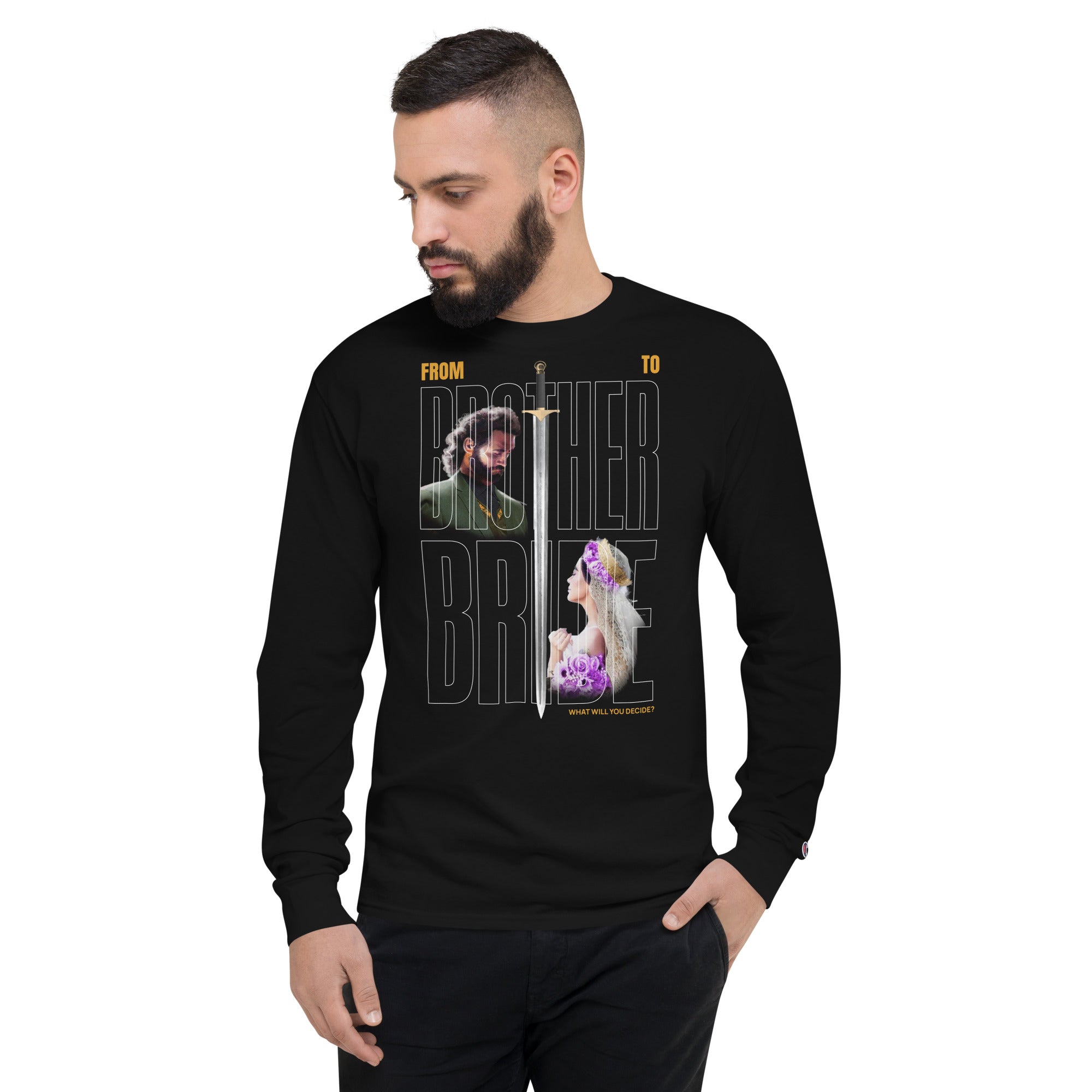 "Brother To Bride" Bold Sword Fitted Long Sleeve T-Shirt