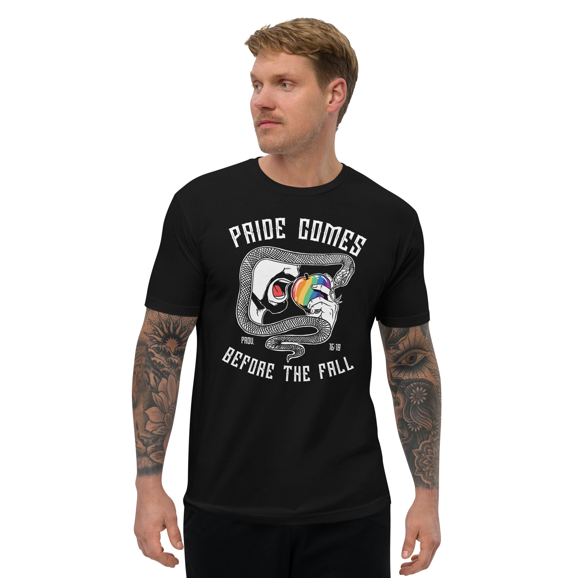 "Pride Comes Before The Fall." (Adam) - Men's Fitted T-shirt