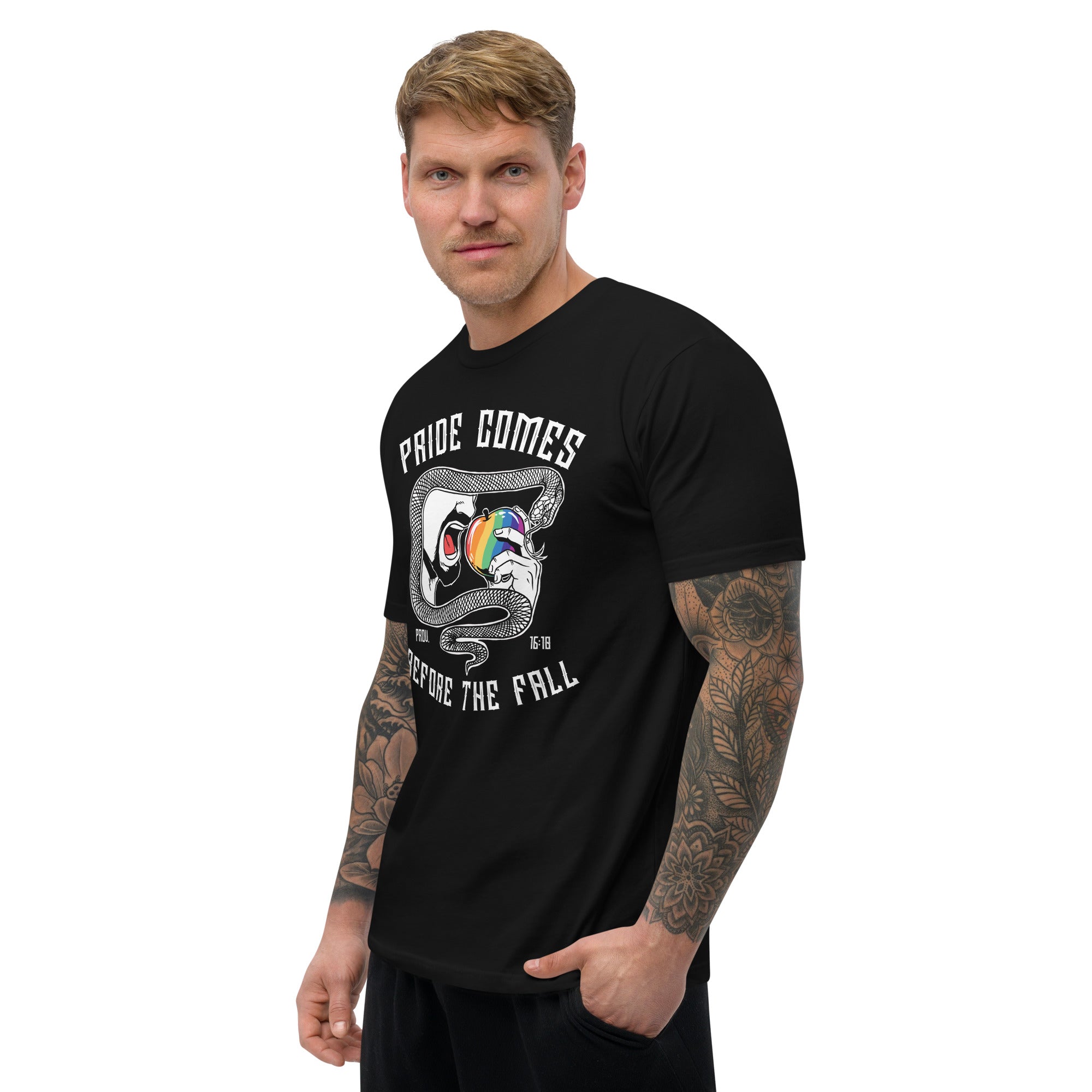 "Pride Comes Before The Fall." (Adam) - Men's Fitted T-shirt